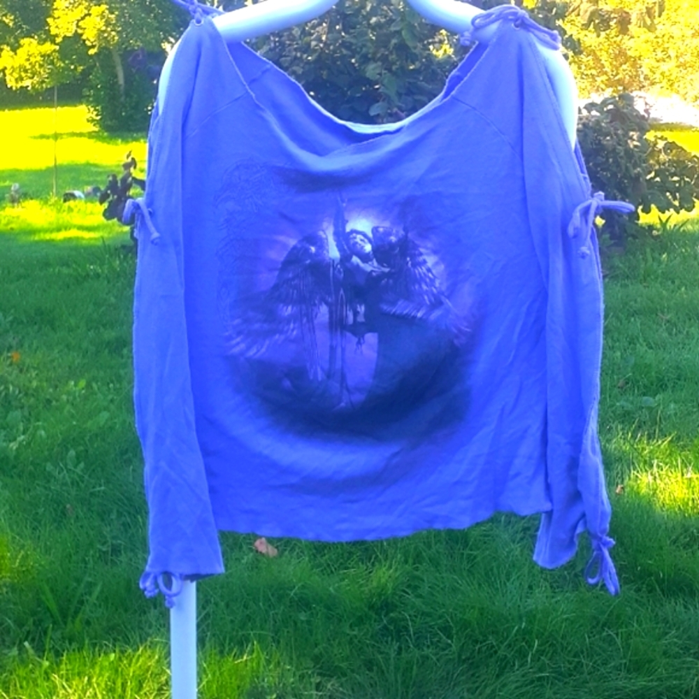 WITCHY RETRO GOTH TIE SLEEVES PURPLE TOP!  UNIQUE SEXY & SOFT!